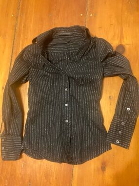 Black Button-Up Shirt with Silver Pinstripes